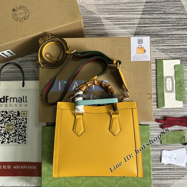 Gucci官網2022新款兩根霓虹色扣帶女包 古馳原廠皮竹節中號手提托特包702721 gqy4674